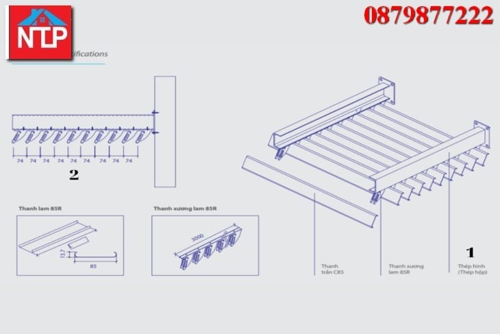 Bản vẽ cấu tạo của lam chắn nắng 85