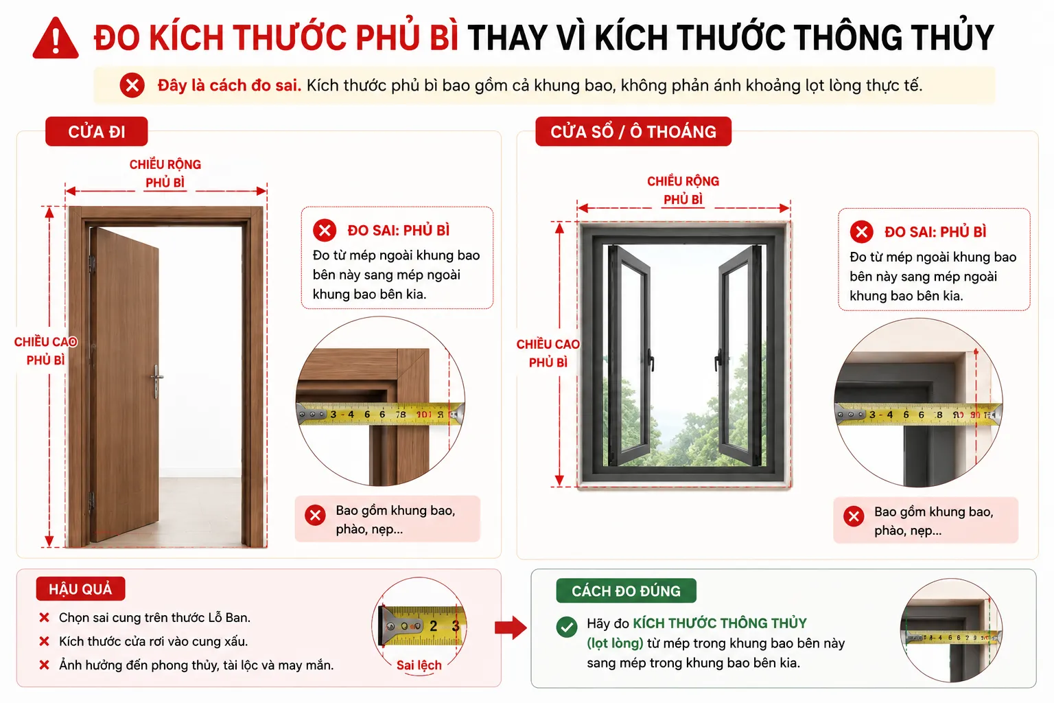 Đo kích thước phủ bì có thể khiến kết quả tra cứu thước Lỗ Ban bị sai lệch.
